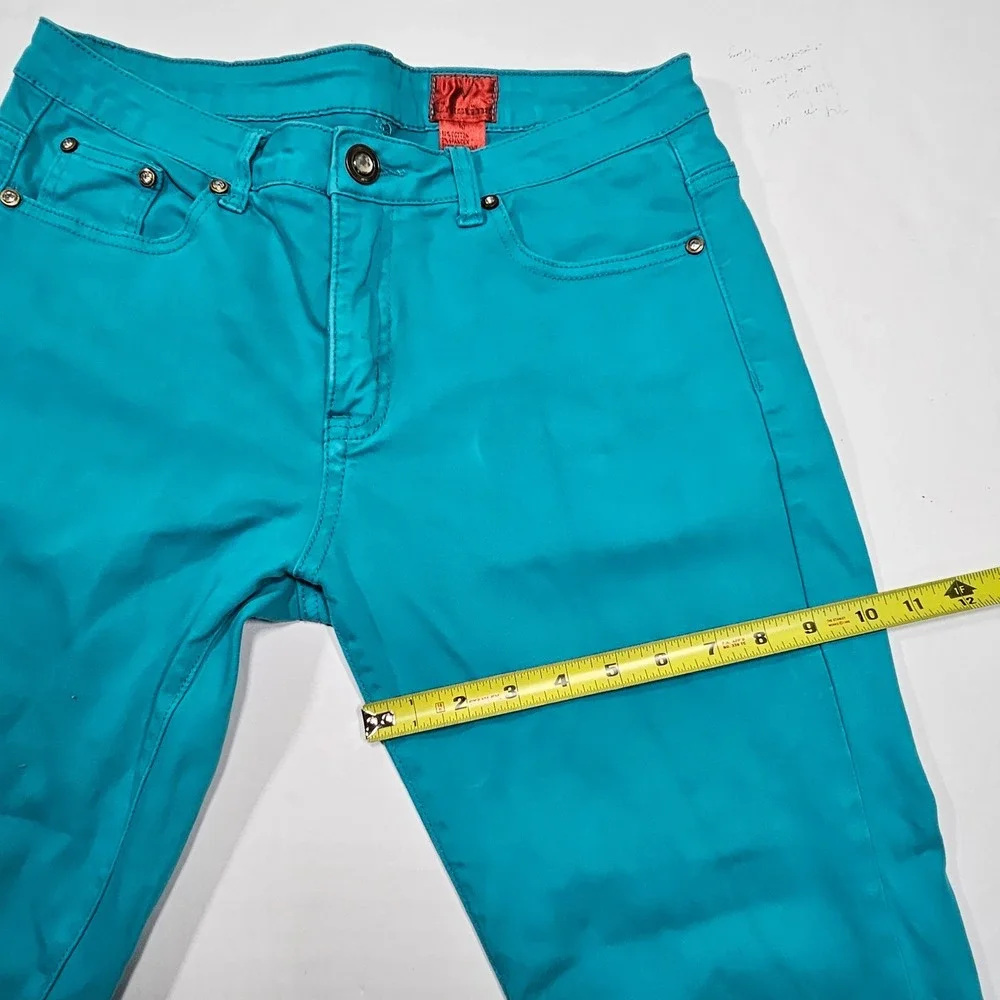 V Cristina Womens Teal Rhinestone Embellished Capri Crop Pants Size 10 Turquoise